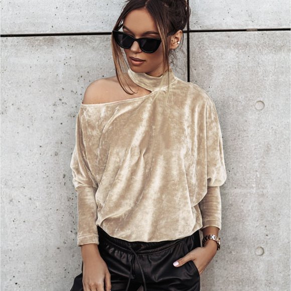 Velvet Shoulder Cutout Top - Picture 1 of 5